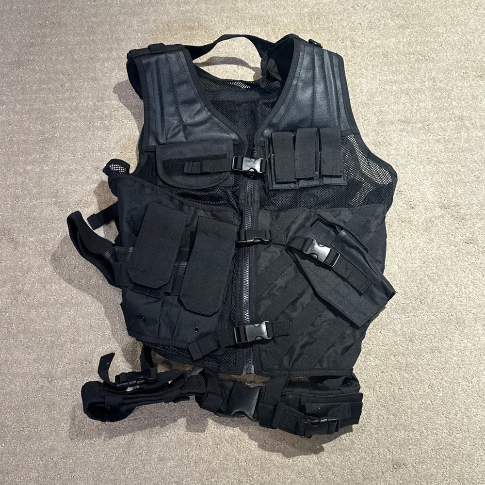 VISM Tactical Vest Black Mesh Modular Utility Pockets size L/XL